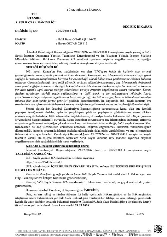 X mahkeme kararını yayınladı