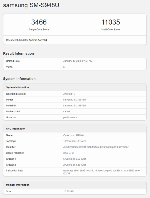 Samsung Galaxy S26 Geekbench