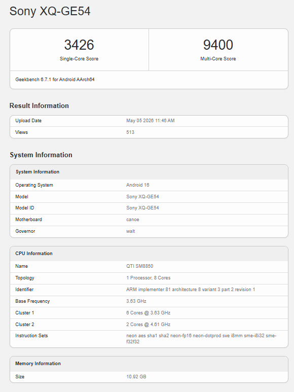 Xperia 1 VIII Geekbench
