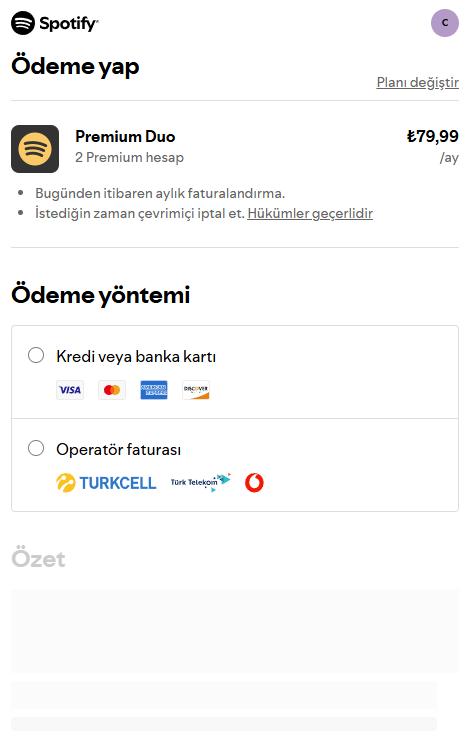 Spotify Premium alma ekranı
