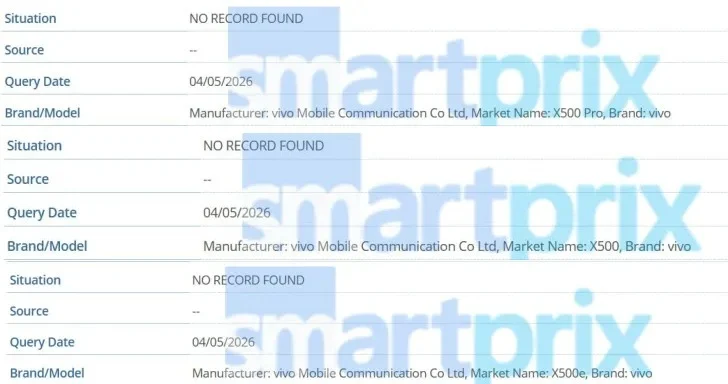 vivo X500 serisi IMEI veritabanı