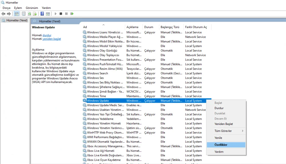 Windows Update kapatma