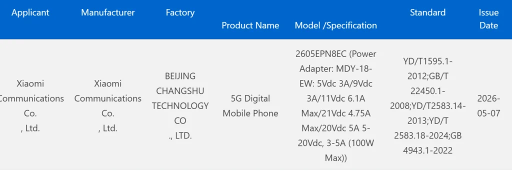 Xiaomi 17 Max sertifika